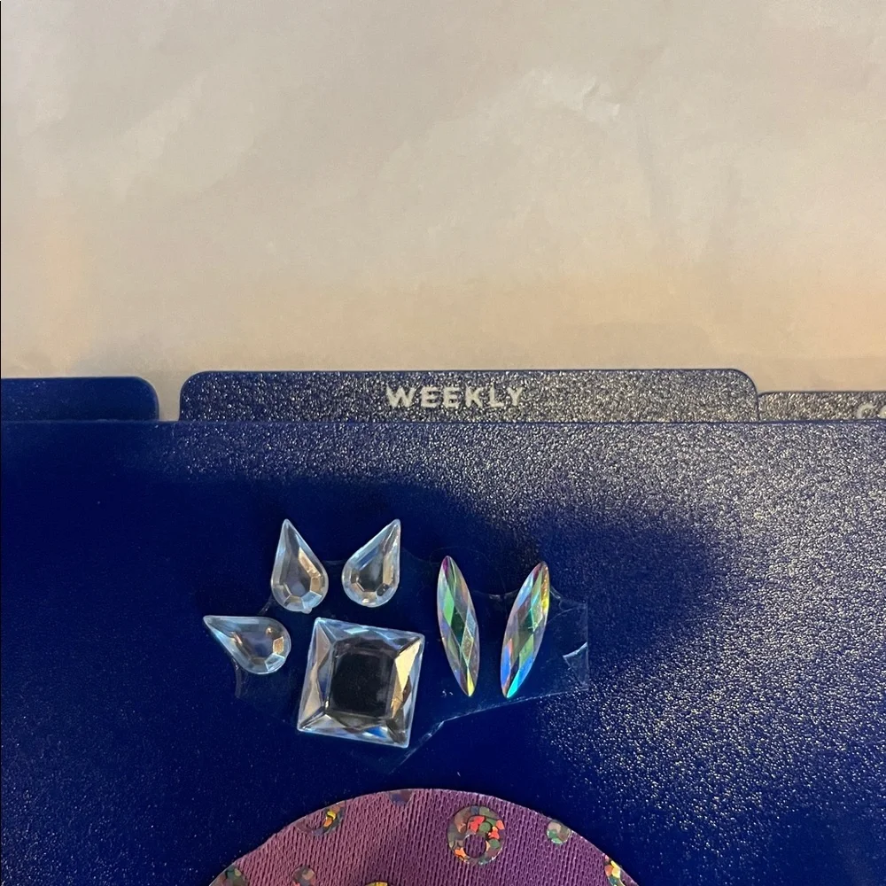 Weekly + Monthly Planner - Navy Blue with Iridescent Gems Hand Crafted